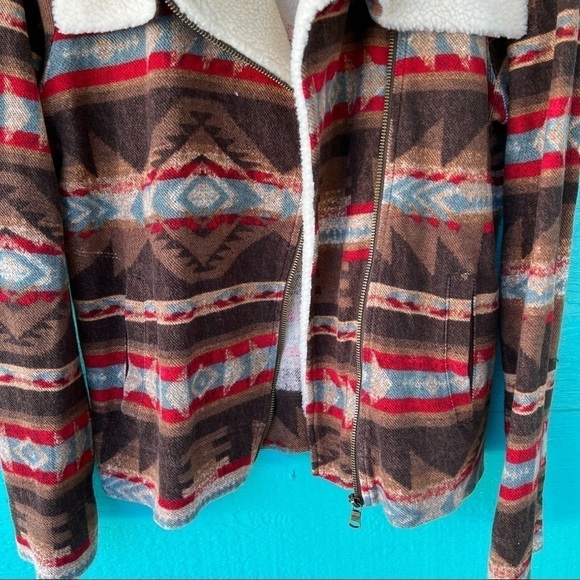 RALPH LAUREN JEANS SHERPA COLLAR NATIVE PRINT LIGHTWEIGHT ZIP JACKET SIZE MEDIUM - Picture 3 of 15